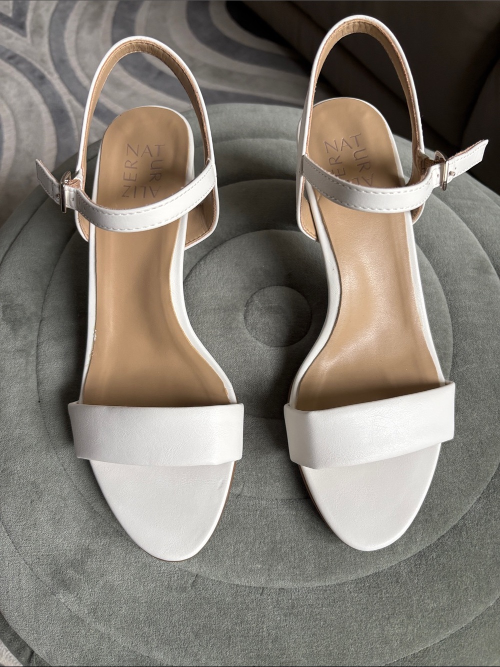 Naturalizer Bristol Dress White Open-Toe Ankle-Strap Block Heel Sandals—NWOT